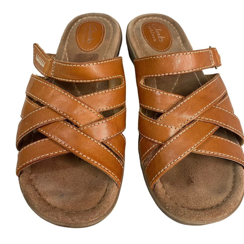 Clarks Artisan Size 8.5 M Tan Leather Slide Sandals